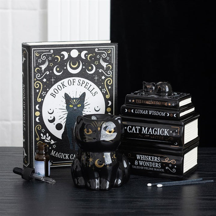 Black Cat Book Stack Oil Burner with Cat 🇬🇧