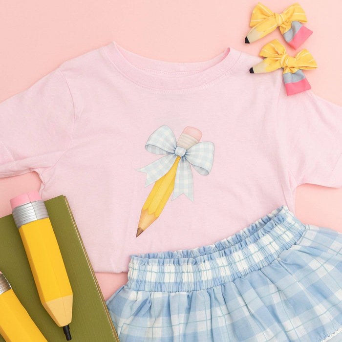 Blue Plaid Pencil BowT-Shirt