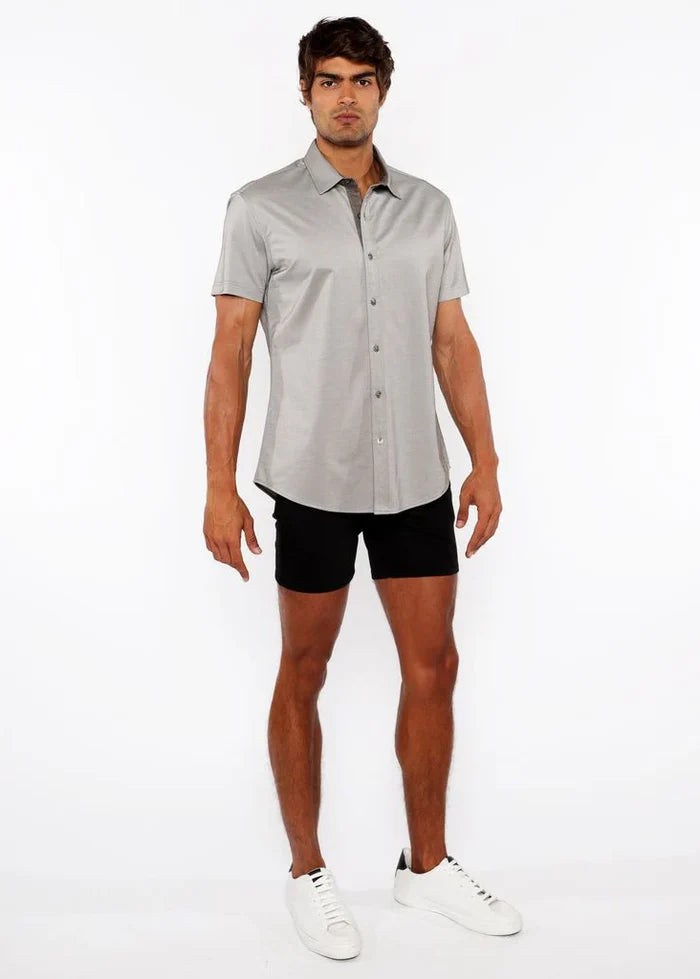 Chestnut Brown Solid Stretch Jersey Knit Short Sleeve Shirt W/Contrast Placket St-963-04