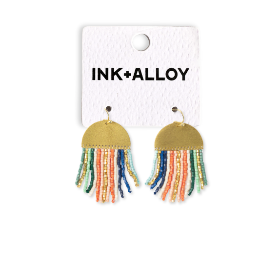 Claudia Vertical Stripe Beaded Fringe Earrings Multi
