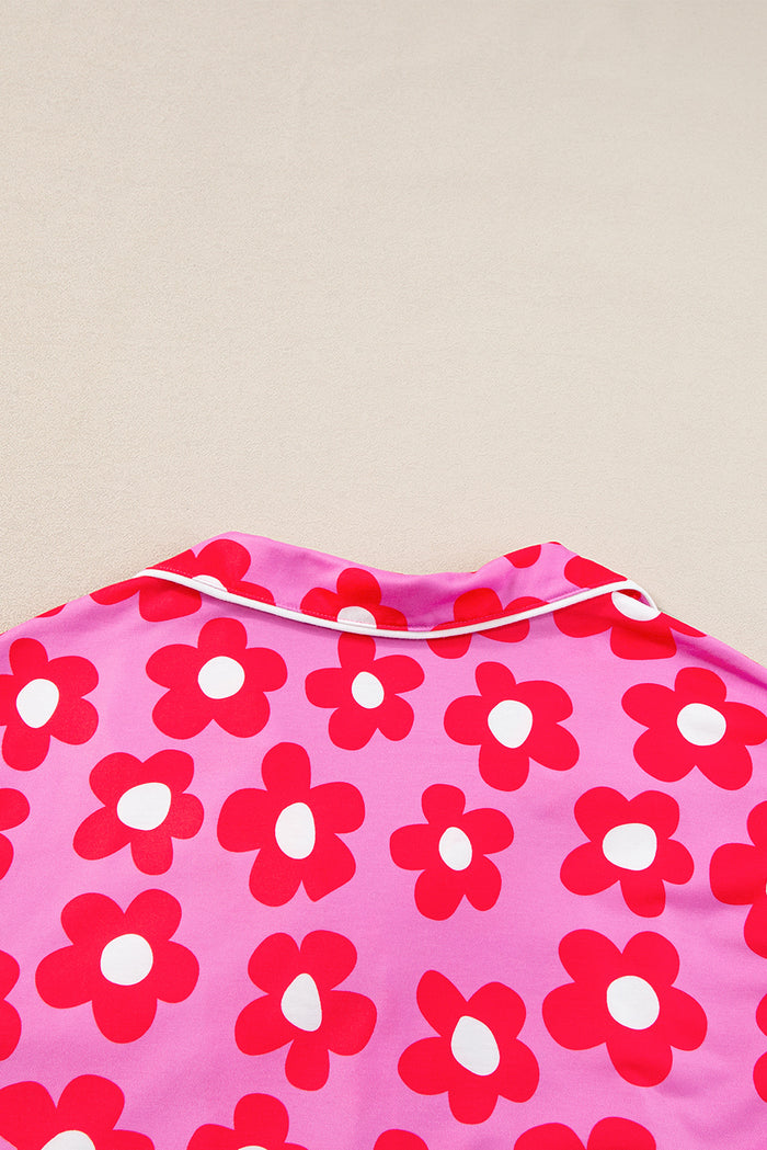 Flower Print Short Sleeve Shirt Pajamas Set 🇺🇸