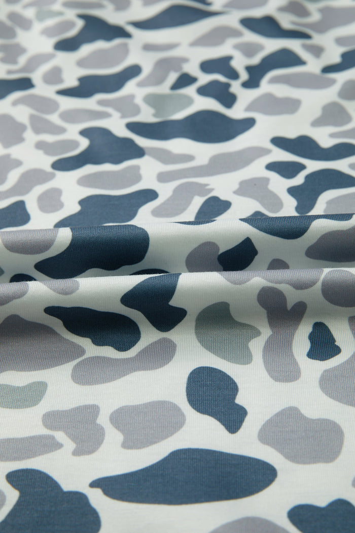 Gray Camouflage Print Single Chest Pocket V Neck Tee 🇺🇸