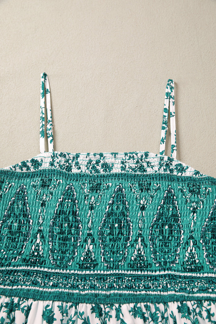 Green Boho Floral Print Shirred Cami Maxi Dress 🇺🇸