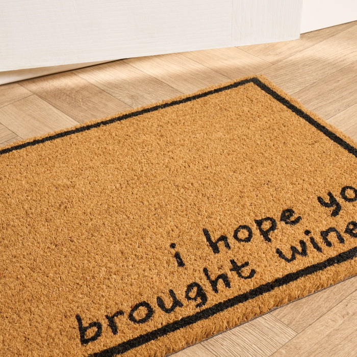 Hope You Brought Wine Print Coir Mat - Natural 🇬🇧