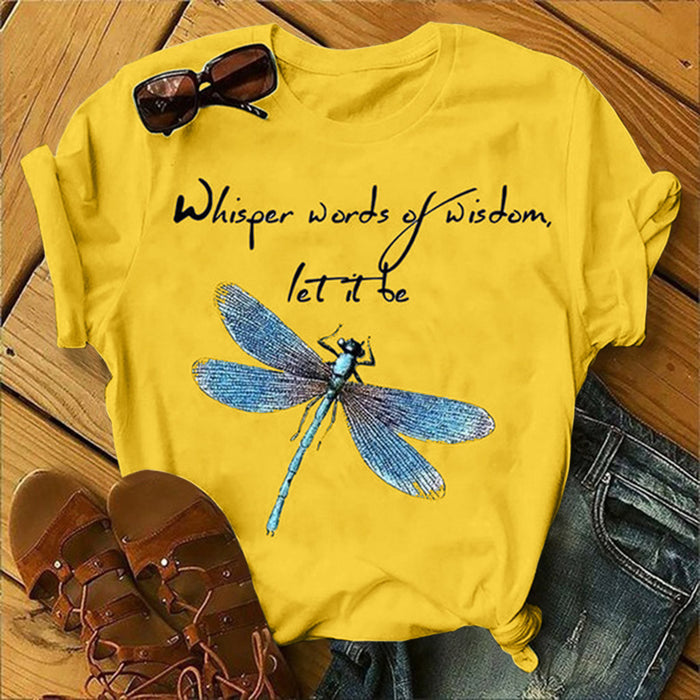 Ladies Alphabet Dragonfly Print T-Shirt Top 🇨🇳