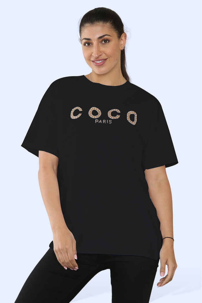 Ladies Coco Paris Printed Short Sleeve T-Shirt Top 🇬🇧