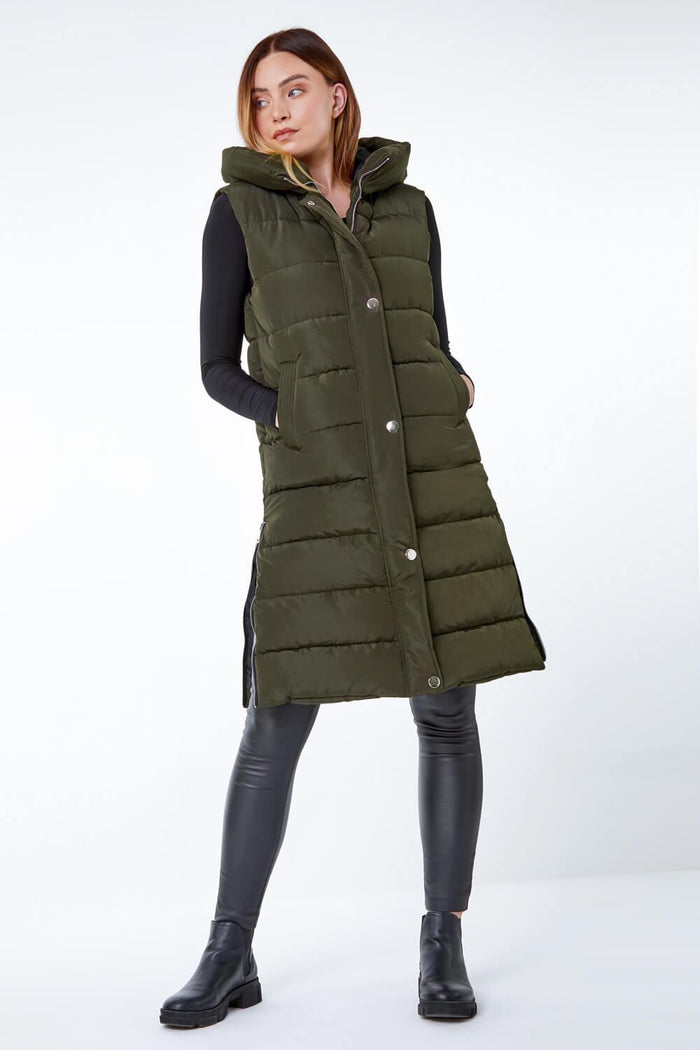 Ladies Girls Long Hooded Puffer Warm Padded Sleeveless Gilet Bodywarmer Zipper 🇬🇧