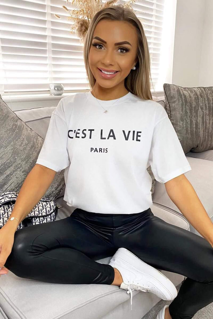 Ladies Oversized C'est La Vie Paris Simple Fashion Classic Retro Short Sleeves T Shirt Top 🇬🇧