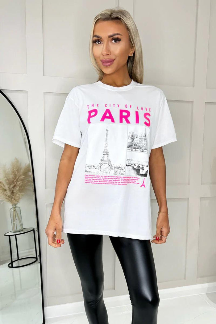 Ladies Oversized Paris Slogan Short Sleeves T Shirt Top 🇬🇧