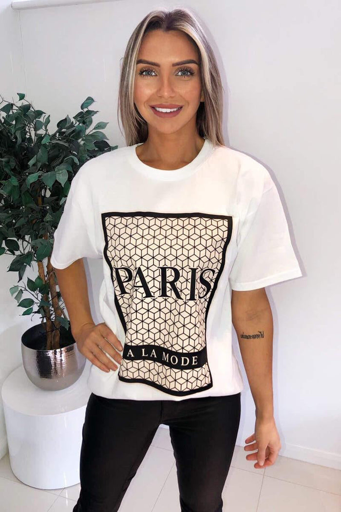 Ladies Oversized Printed Paris Short Sleeves T Shirt Top 🇬🇧