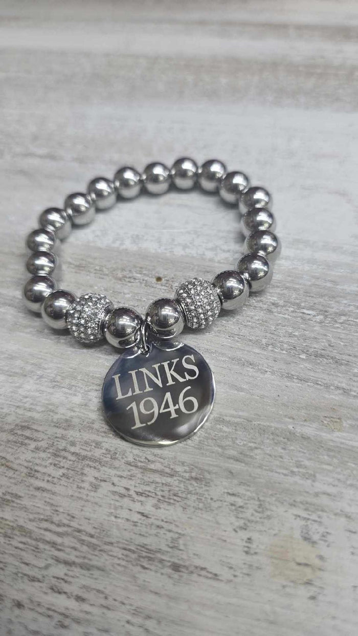 Links Silver Beaded Rhinestone Bracelet