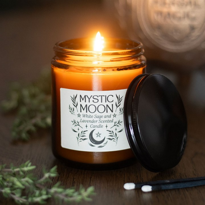 Mystic Moon Sage & Lavender Amber Glass Candle 🇬🇧