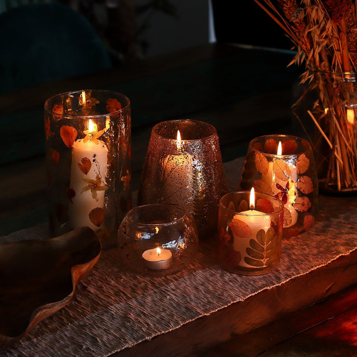 Natural Floral Glass - Tall Vase Candle Holder - Rose - (19x11cm)