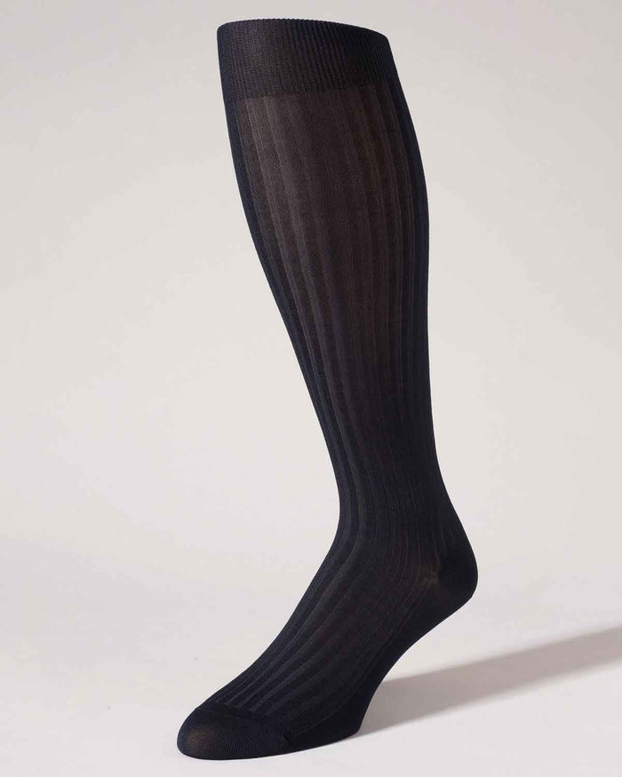 Pantherella Stretch Cotton Knee Socks - Navy - Country Collection