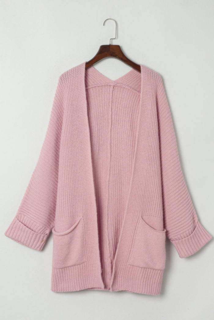 Pink Oversized Fold Over Sleeve Open Front Cardigan 🇺🇸