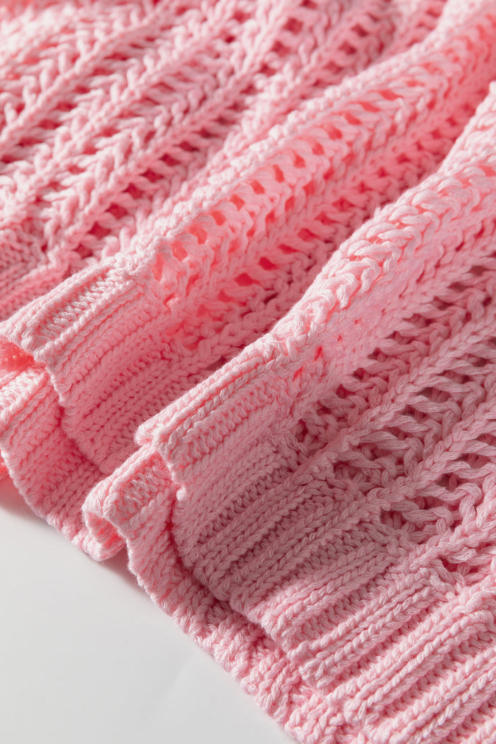 Pink Plus Size Open Knit Bow Tie Short Sleeve Sweater 🇺🇸