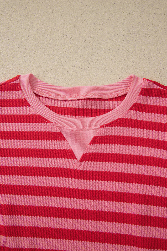 Red Stripe Puff Short Sleeve T Shirt Matching Shorts Set 🇺🇸