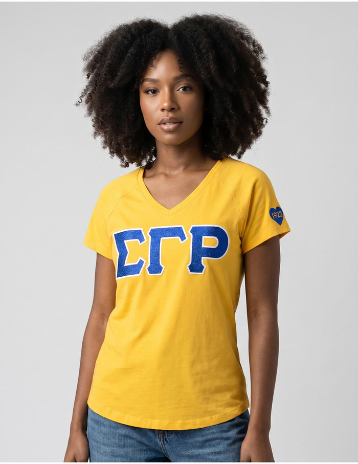 SGRHO V-Neck Glitter Letters Tee