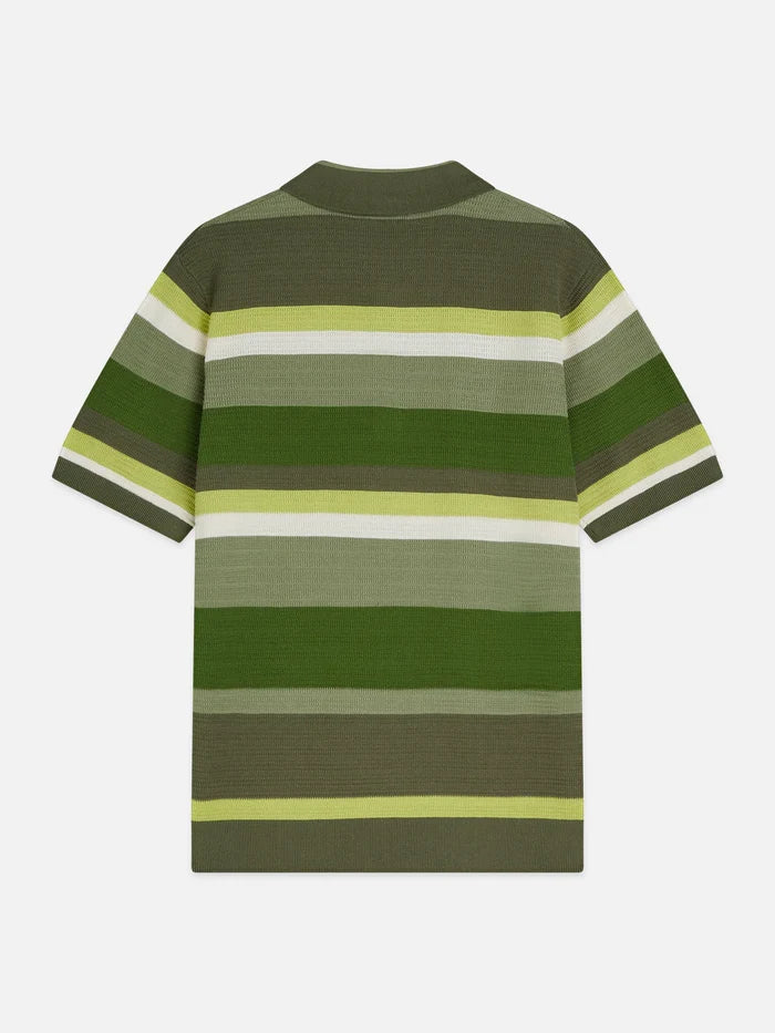 Structured Striped Knitted Polo Garden Green Stripe
