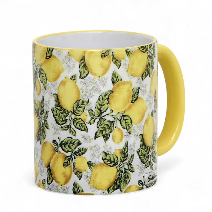 SUBLIMART: Boxed Set of 2 Italian Style Ceramic Mugs with Positano Lemon Design