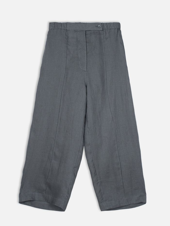 Women's Grey 100% Linen Regular Fit Pant