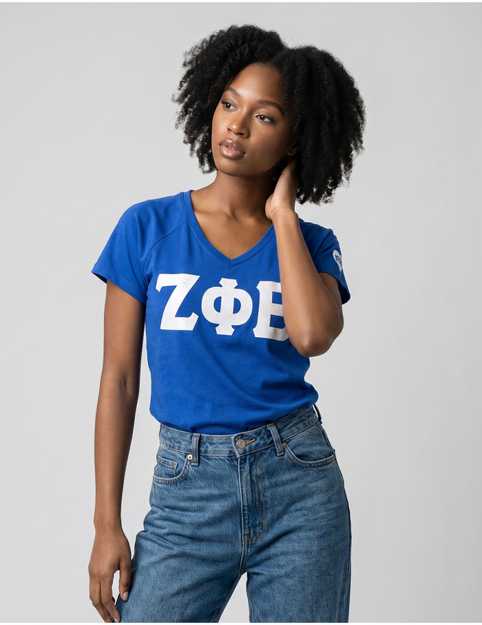Zeta V-Neck Glitter Letters Tee