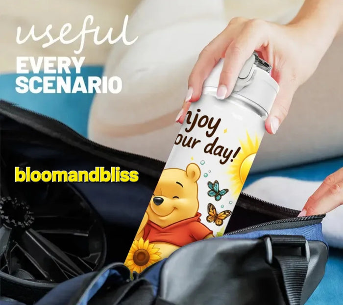 1 pc Winnie Sunflower Butterfly Design 750ml/26oz Plastic Sports Water Bottle 🇨🇳