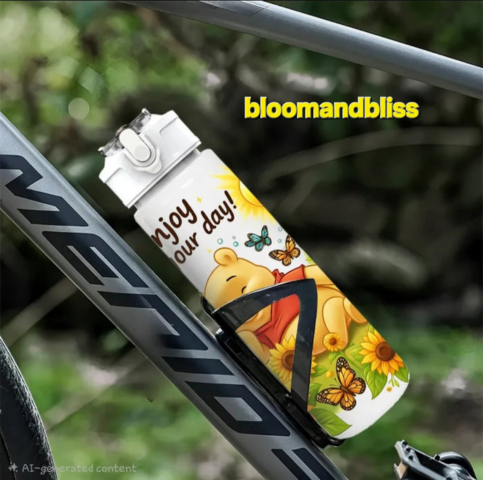 1 pc Winnie Sunflower Butterfly Design 750ml/26oz Plastic Sports Water Bottle 🇨🇳