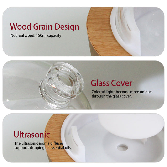 150ml Wood Grain Glass Mini Nebulizing Diffuser Ultrasonic Aroma Diffuser 🇨🇳