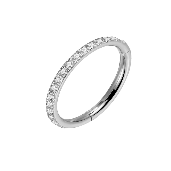 16g Silver CZ Outer Titanium Hinged Ring