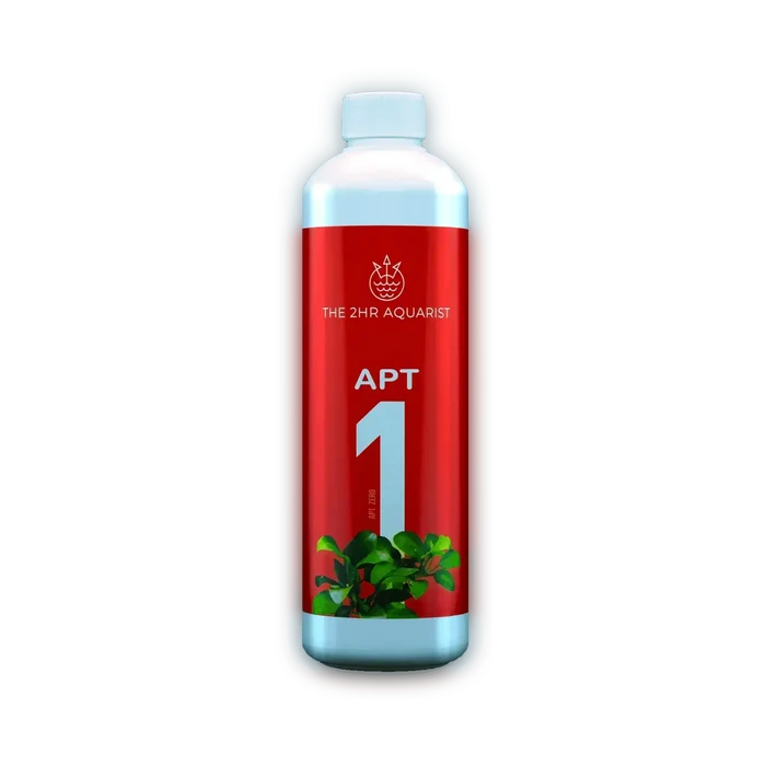 Red plastic APT 1 bottle with green aquatic plant design from 2Hr Aquarist