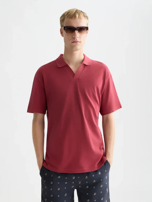 3 Crosses Pique Relaxed-Fit Garment-Dyed Polo Biking Red