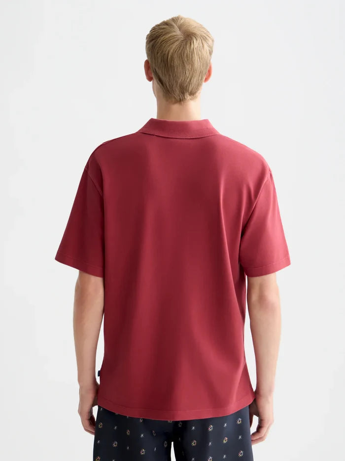 3 Crosses Pique Relaxed-Fit Garment-Dyed Polo Biking Red