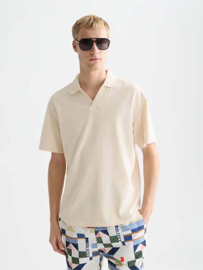3 Crosses Pique Relaxed-Fit Garment-Dyed Polo Eggnog