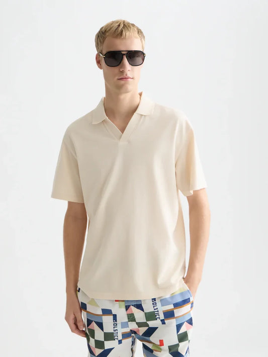 3 Crosses Pique Relaxed-Fit Garment-Dyed Polo Eggnog