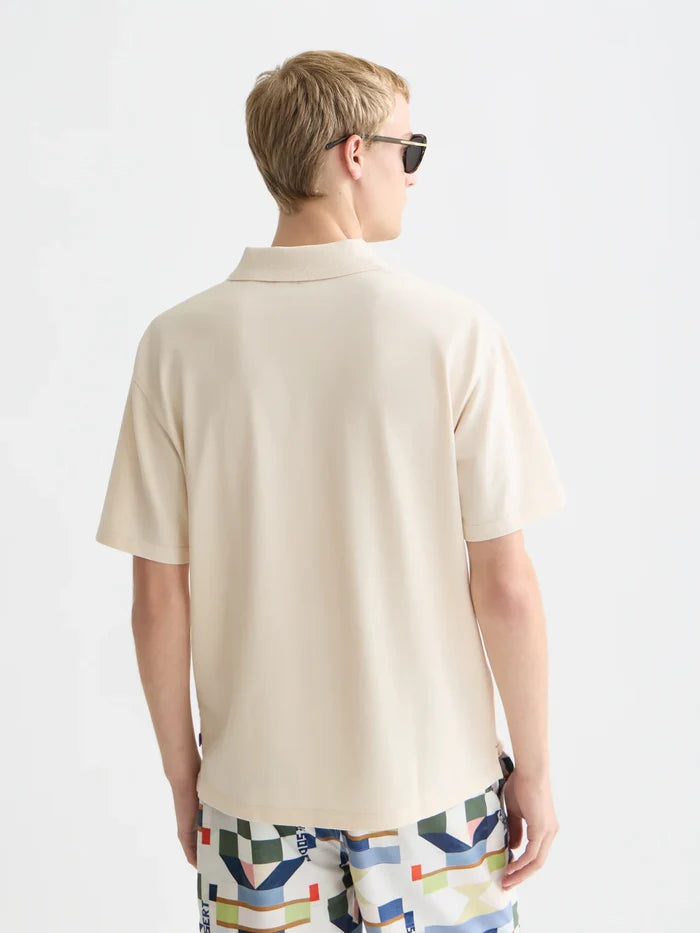 3 Crosses Pique Relaxed-Fit Garment-Dyed Polo Eggnog