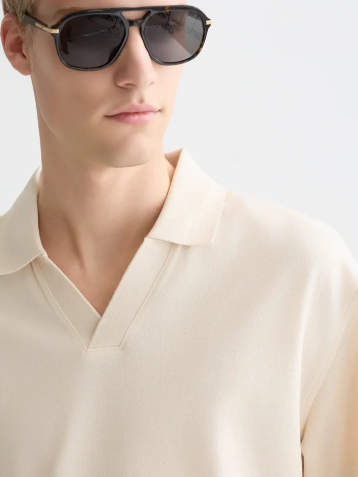 3 Crosses Pique Relaxed-Fit Garment-Dyed Polo Eggnog