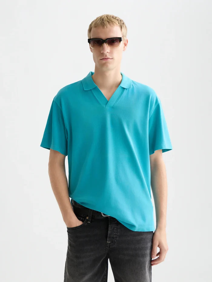 3 Crosses Pique Relaxed-Fit Garment-Dyed Polo Tahitian Teal