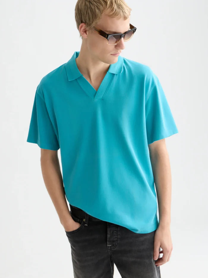 3 Crosses Pique Relaxed-Fit Garment-Dyed Polo Tahitian Teal