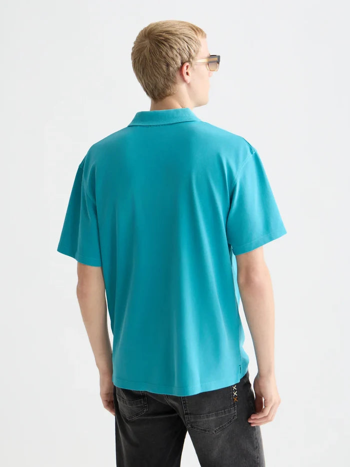 3 Crosses Pique Relaxed-Fit Garment-Dyed Polo Tahitian Teal