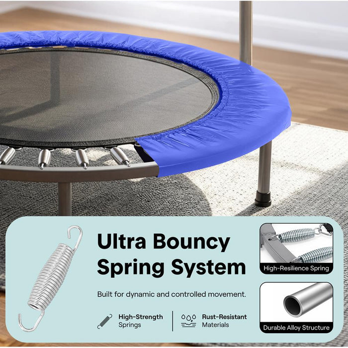 40" Foldable Trampoline, Burn Calories, Adjustable Handrail, Deep Blue