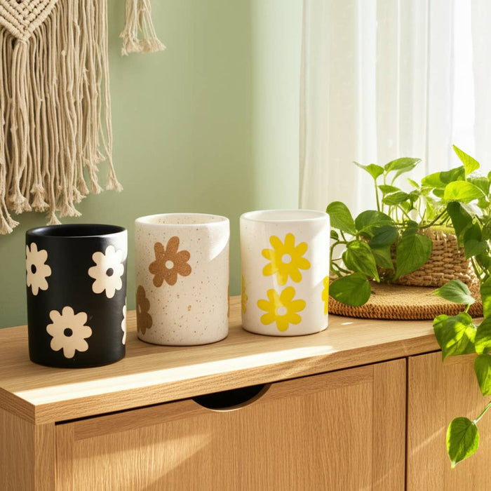 5 in. Stoneware Flower Power Pencil Cups