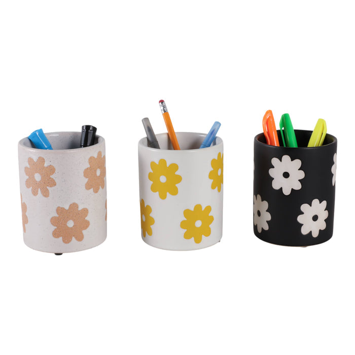 5 in. Stoneware Flower Power Pencil Cups