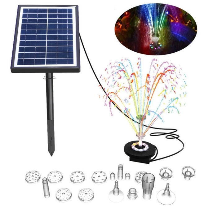 7W Solar Powered Fountain Coloured LED Water Pump with 11 Nozzles for Garden, Fountain, Birth Bath 🇬🇧