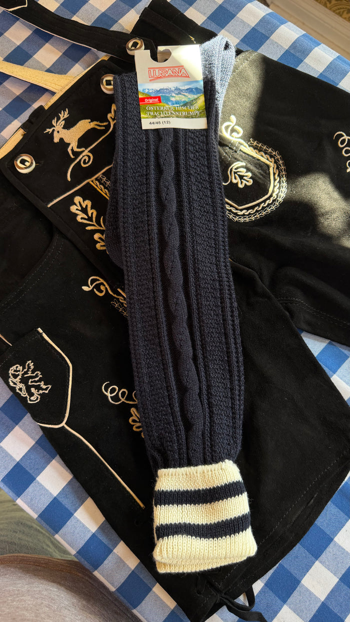 Traditional Costume - Men's Knee-high stockings size 12 (Navy/w White Stripes) closeout