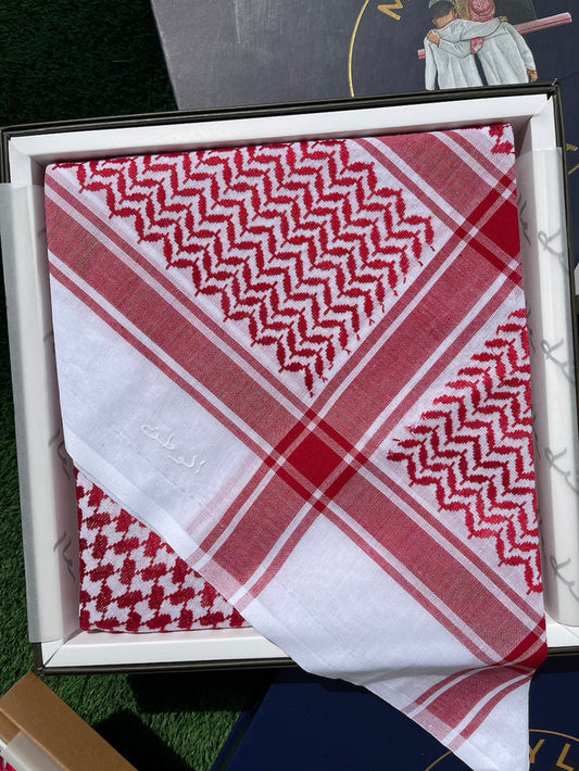Unisex Red & White Shemagh Keffiyeh Scarf - Tabuk