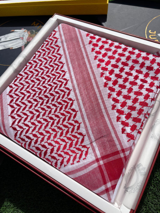 Unisex Red & White Shemagh Keffiyeh Scarf - Khobar