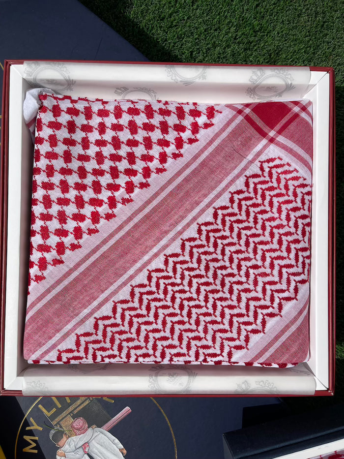 Unisex Red & White Shemagh Keffiyeh Scarf - Khobar