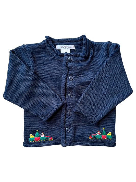 A Soft Idea Christmas Train Cardigan in Navy