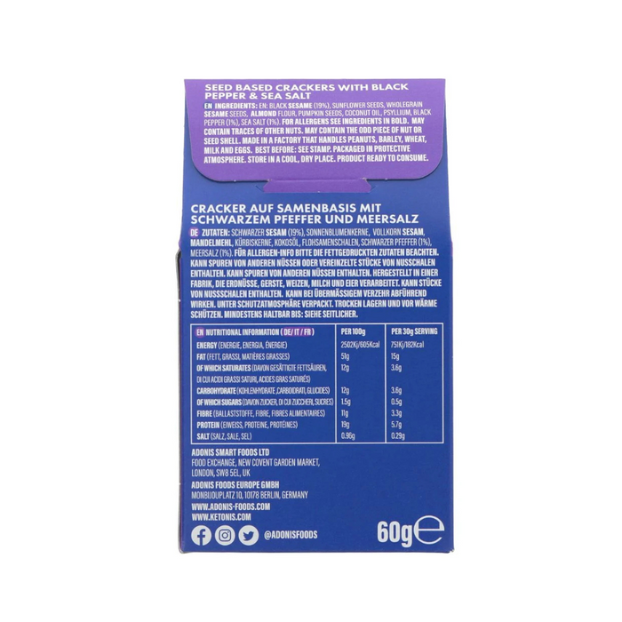 Adonis Keto Crackers Black Pepper and Sea Salt 60g